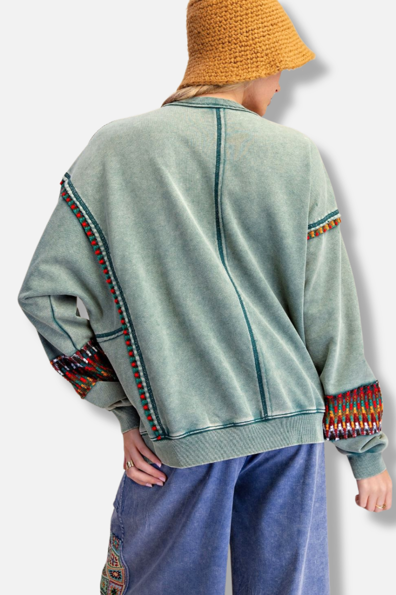 Floral Patch Pullover - Pine
