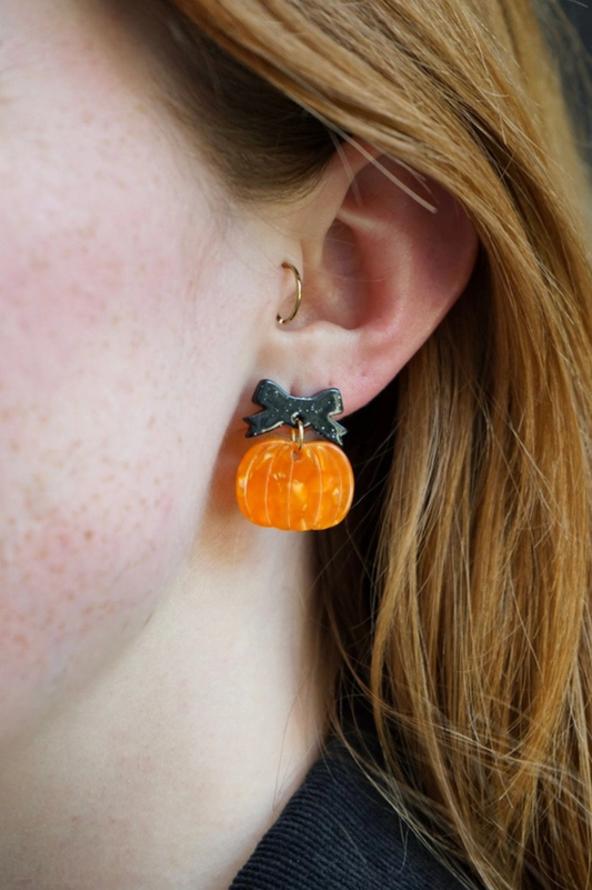 Bow Pumpkin Patch Earring - Orange