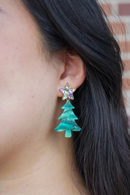 Star Christmas Tree Earring - Green Shimmer