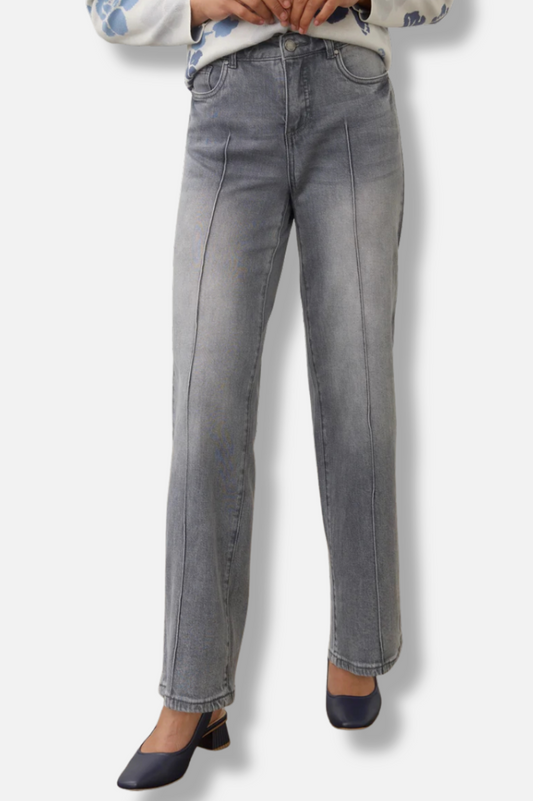 Olivia Pintuck Wide Leg Denim - Blue Gray