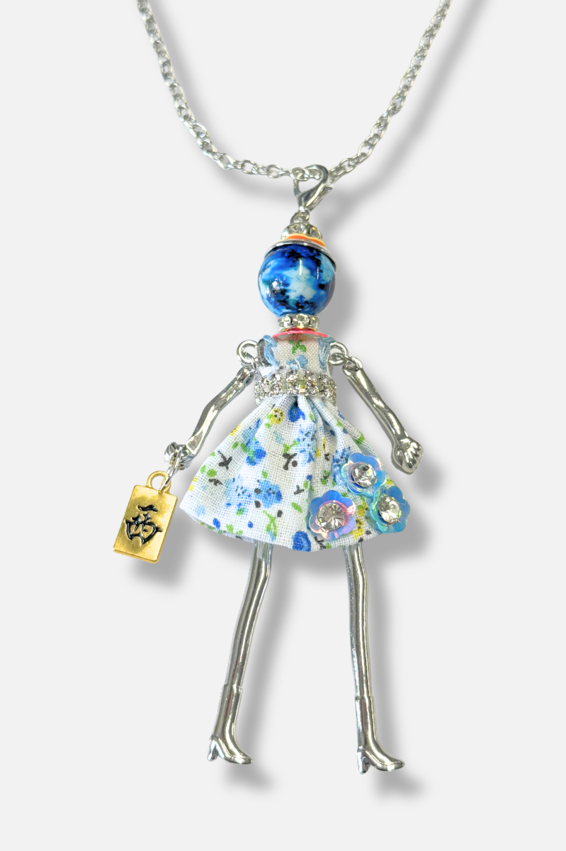 Mah-Jongg Doll Trinket Necklace - Blue