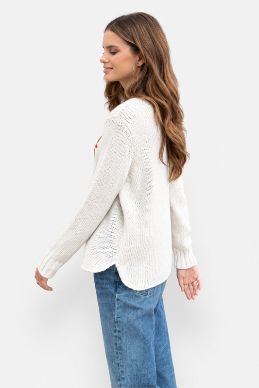 Merry Cocktail Crew Sweater - Moon Red & Kale