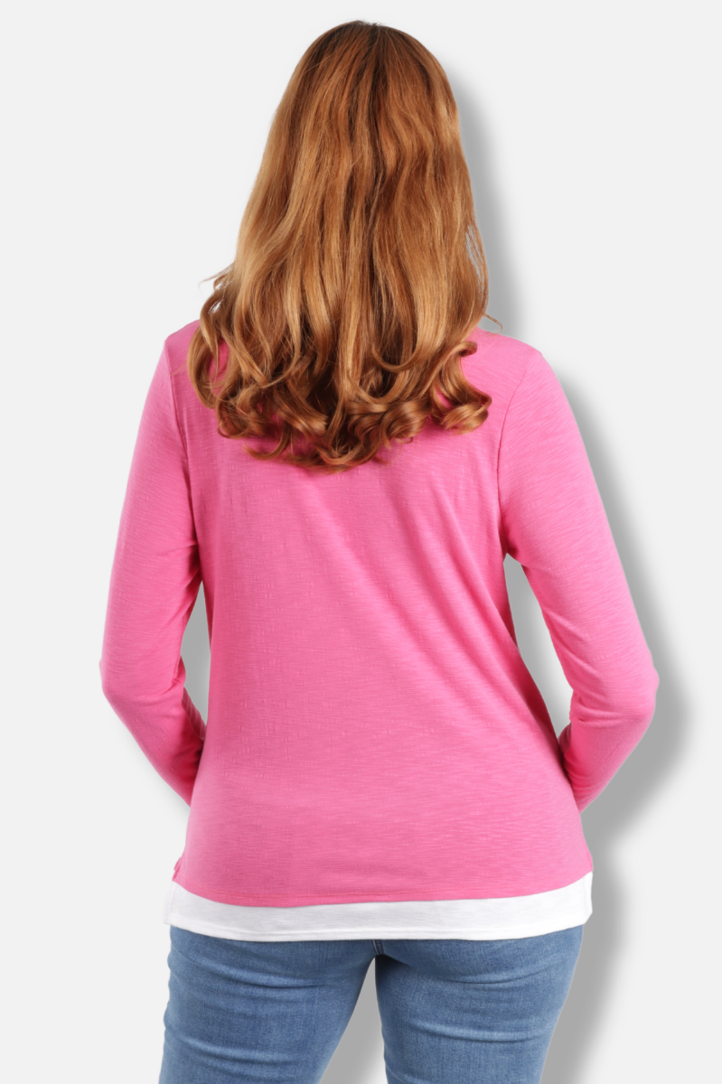 Long Sleeve Contrast Crew - Magenta