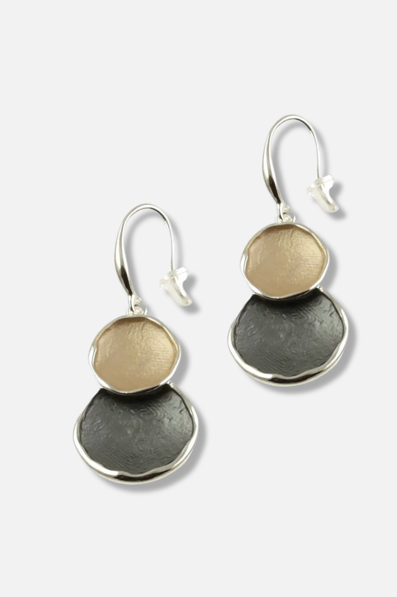 Double Circle Overlay Earrings - White Gold