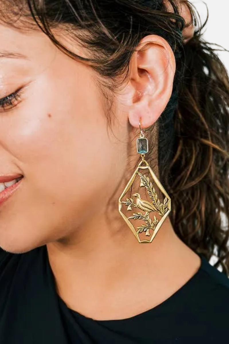 Pheasant & Fauna Earrings - Antique Gold