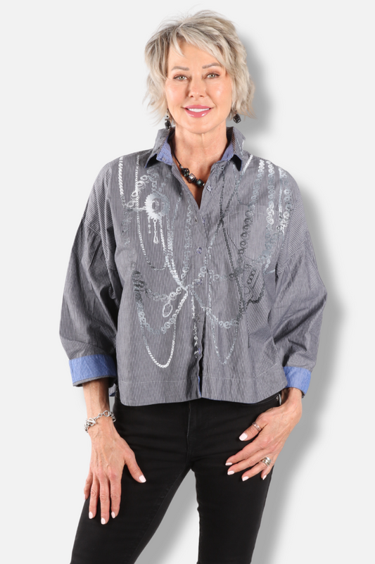 Lo Button Down - Fog & White
