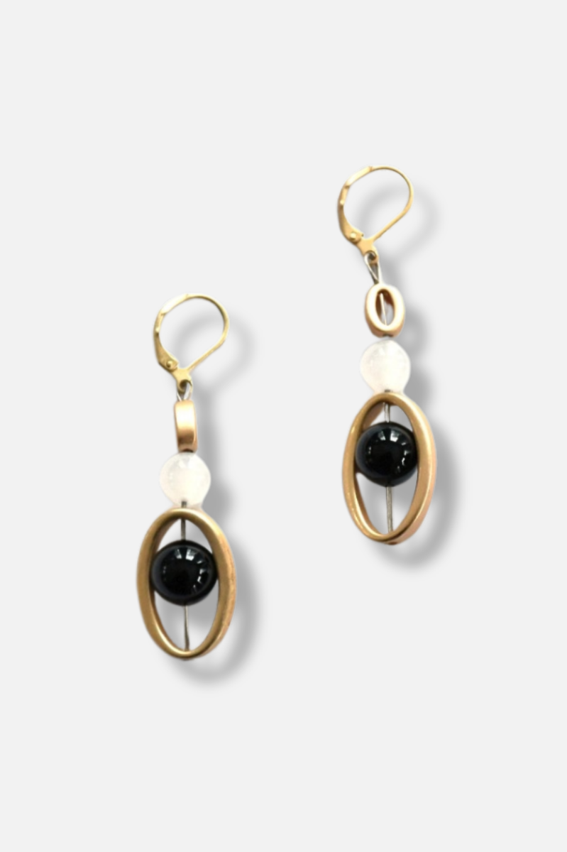 Oval Geo Earring - Gold & Black