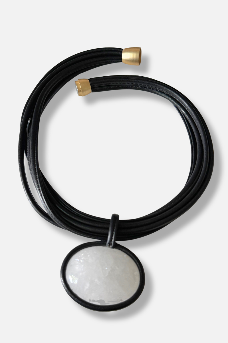 Leather Stone Necklace - White