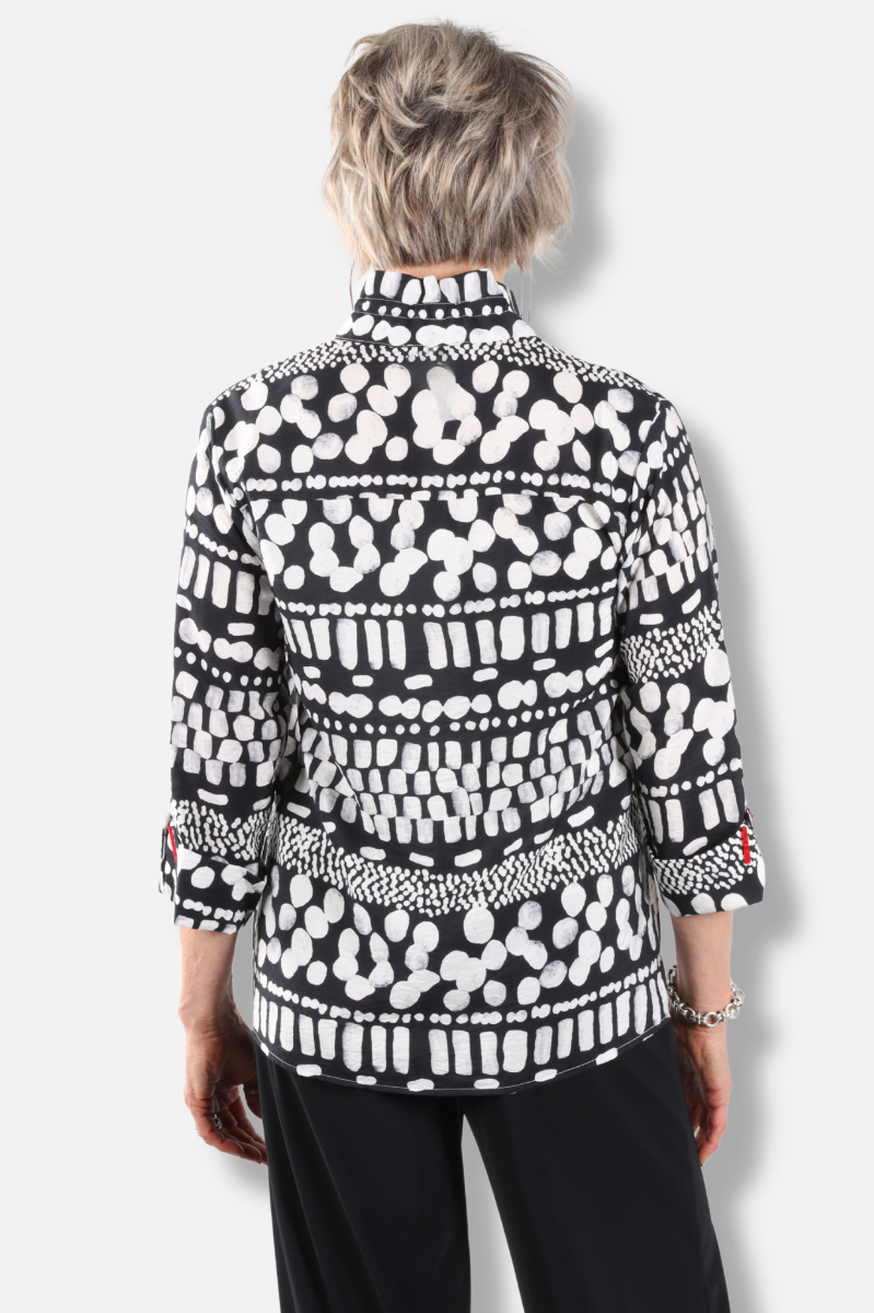 Mandarin Collar Print Shirt - Black