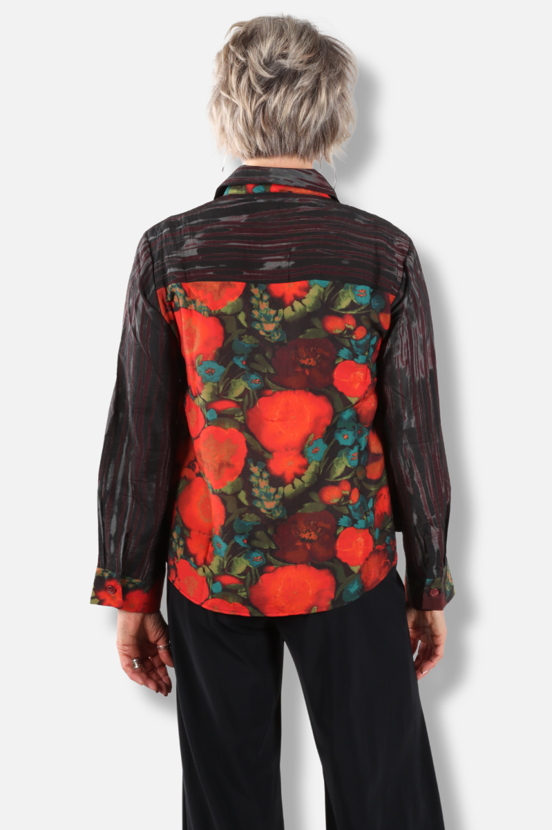 Mixed Print Button Shirt - Red
