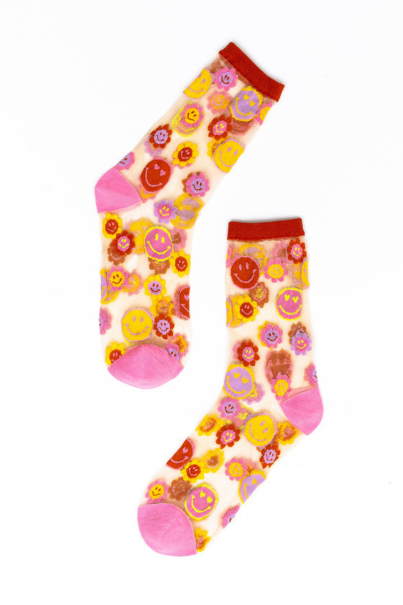 Sheer Sock - Smiley Face Daisy
