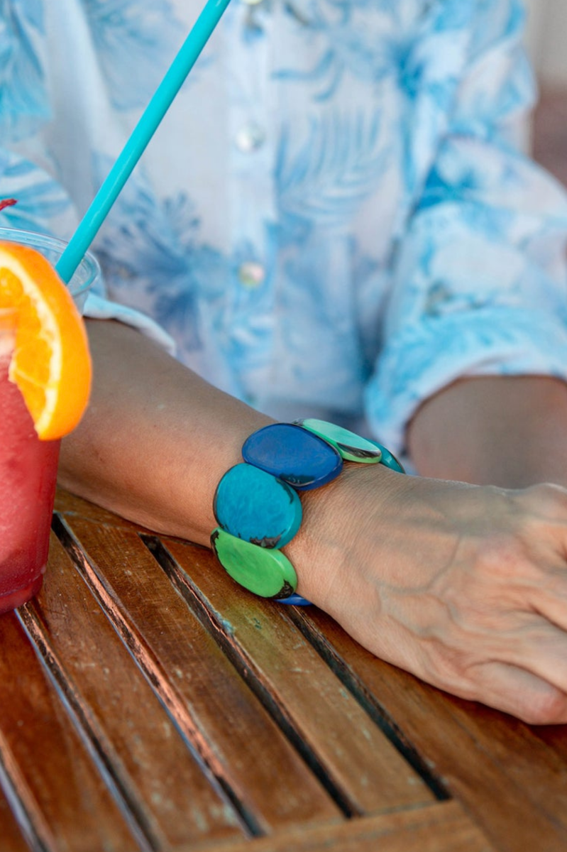 Carved Bracelet - Mint, Royal Blue & Turquoise