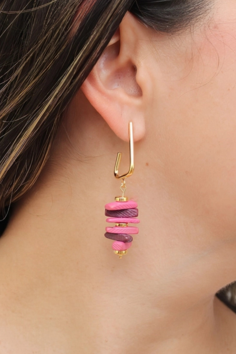 Stacked Drop Earring - Pink