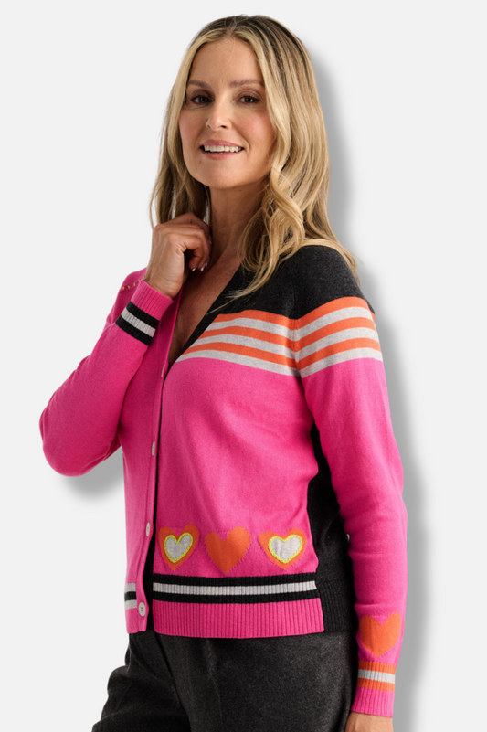 Hearts Cardigan - Fuchsia