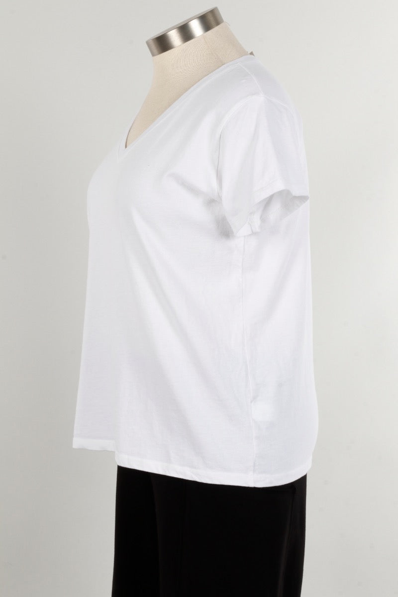 Short Sleeve V Tee Plus - White