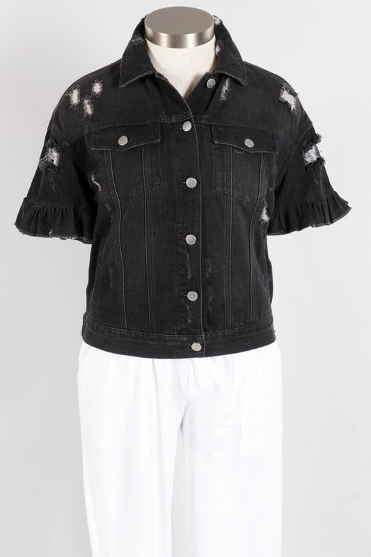 Ruffle Sleeve - Black Denim