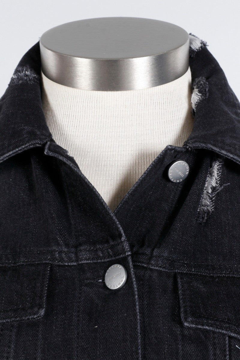 Ruffle Sleeve - Black Denim