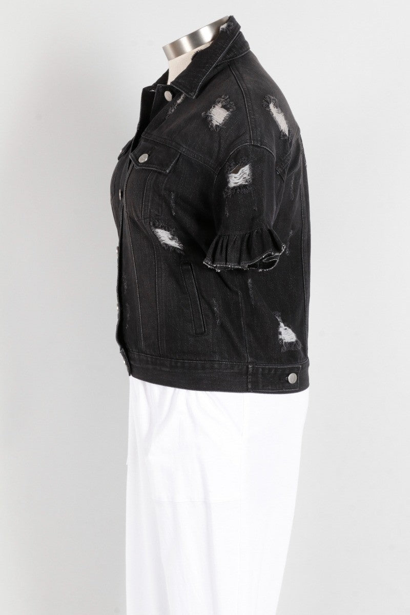 Ruffle Sleeve - Black Denim