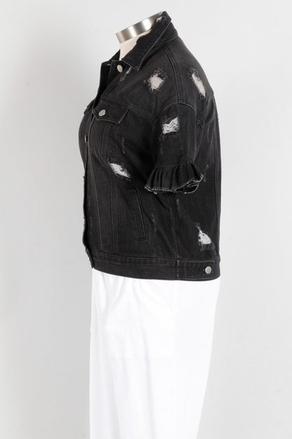 Ruffle Sleeve - Black Denim