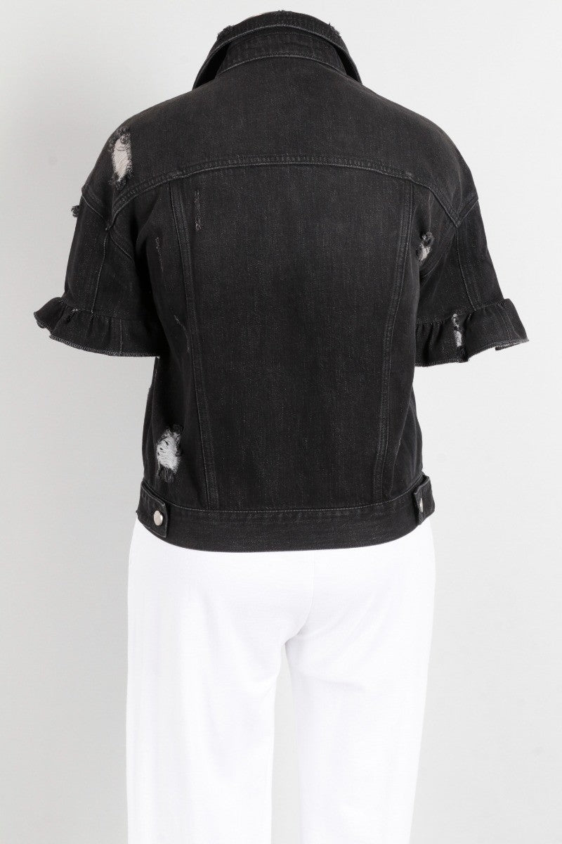Ruffle Sleeve - Black Denim