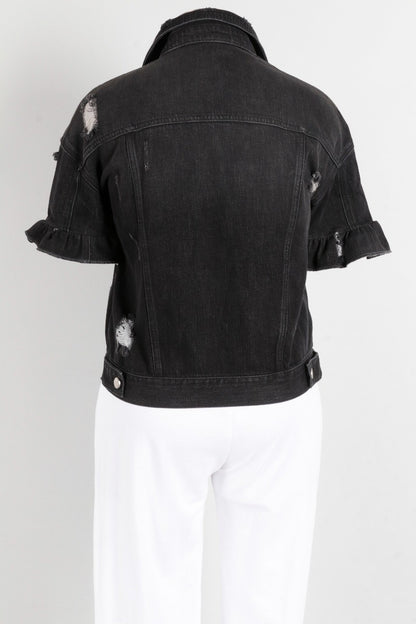 Ruffle Sleeve - Black Denim
