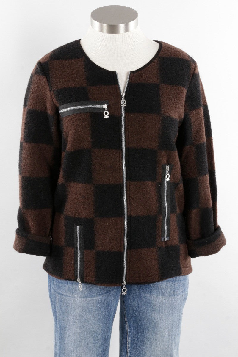 Check Zip Jacket - Black & Coffee
