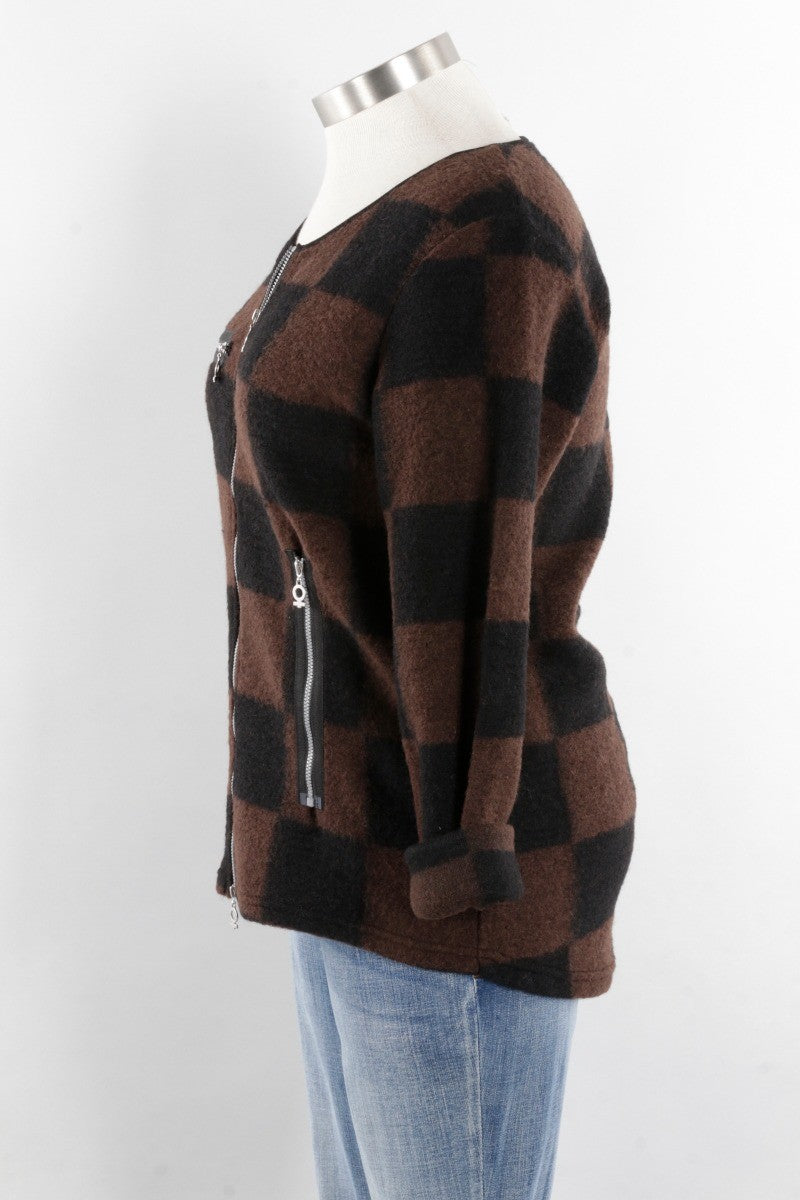 Check Zip Jacket - Black & Coffee