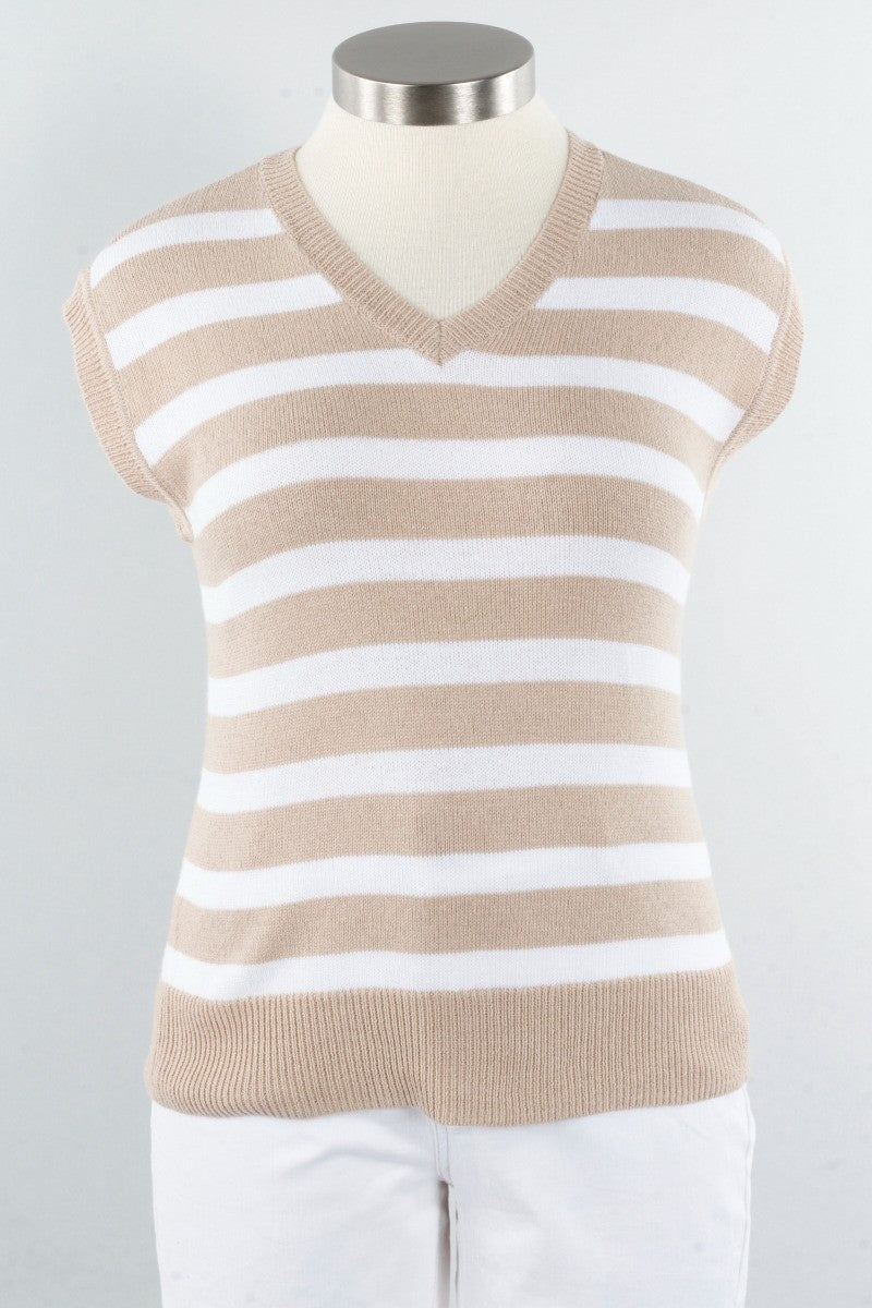 V-Neck Stripe Vest - Greige