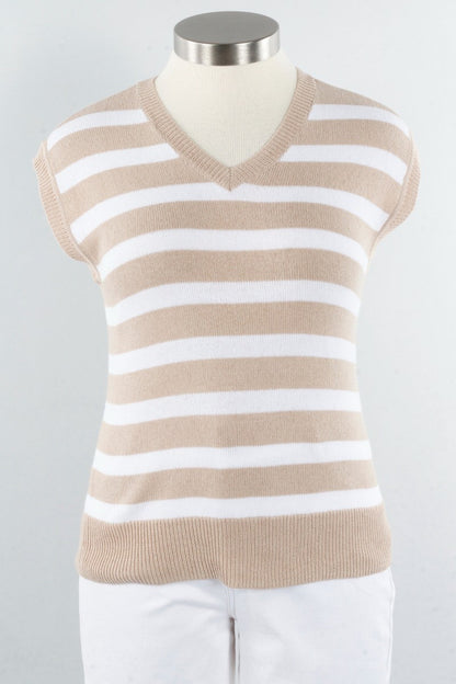 V-Neck Stripe Vest - Greige