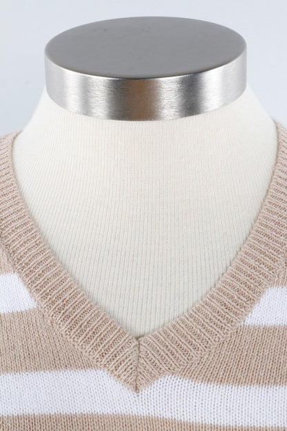 V-Neck Stripe Vest - Greige