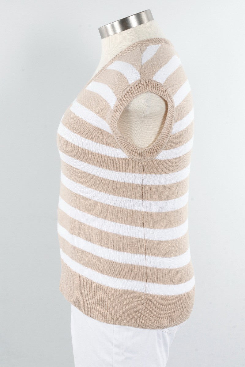 V-Neck Stripe Vest - Greige