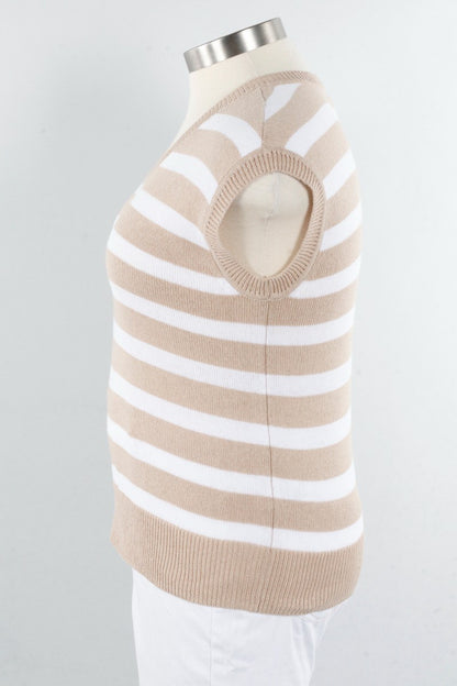 V-Neck Stripe Vest - Greige