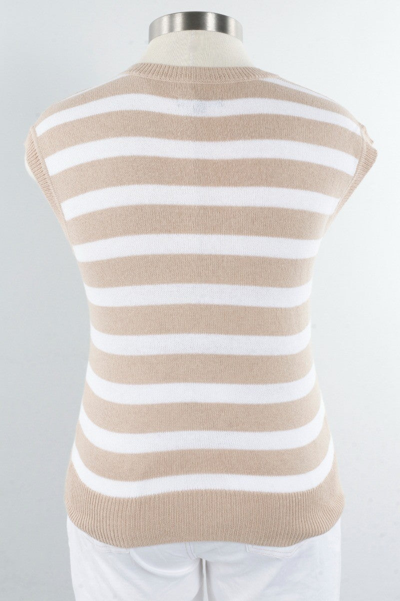 V-Neck Stripe Vest - Greige