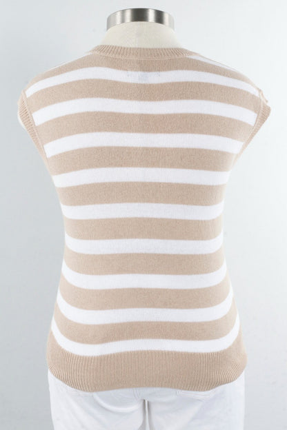 V-Neck Stripe Vest - Greige