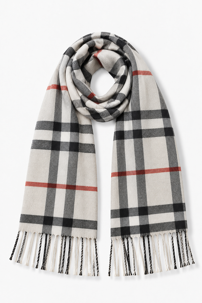 Large Classic Plaid Muffler - White Multi