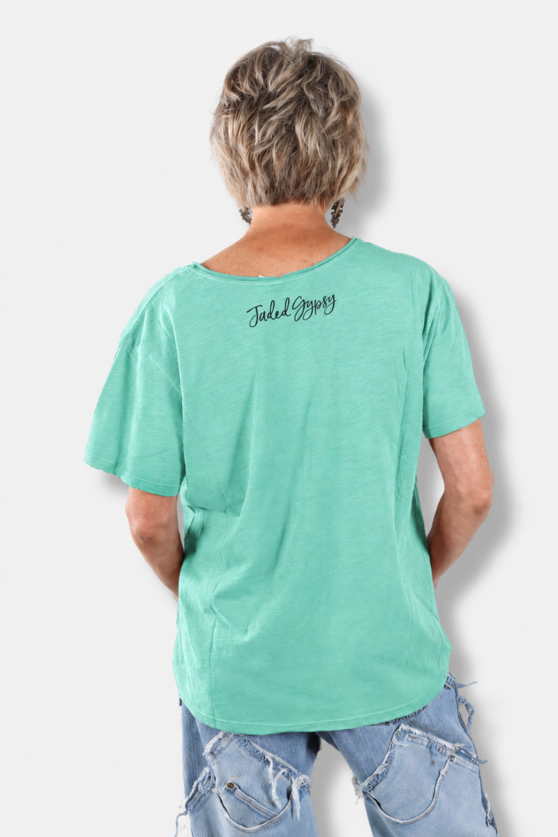 Moon Dance V-Neck Tee - Turquoise