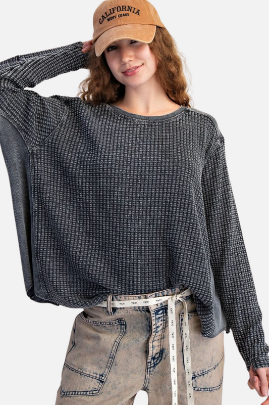 Waffle Knit Top - Ash