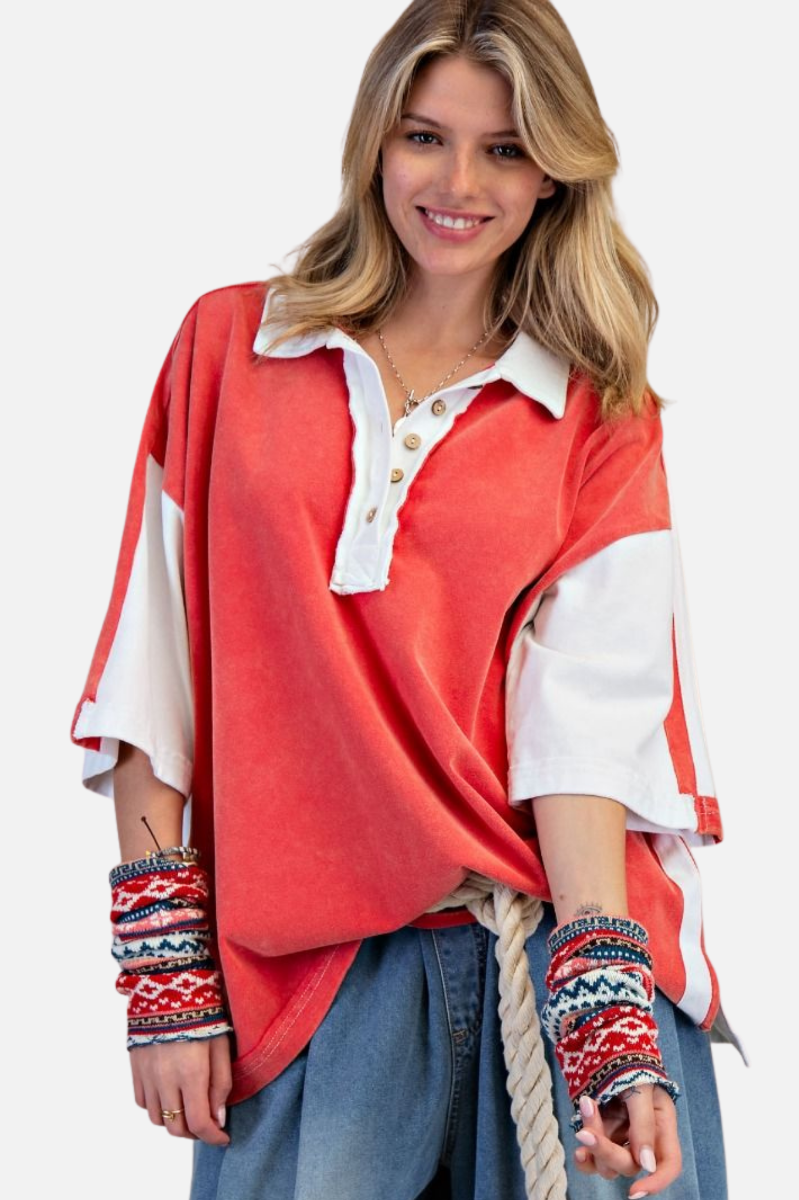 Two Tone Top - Boho Red
