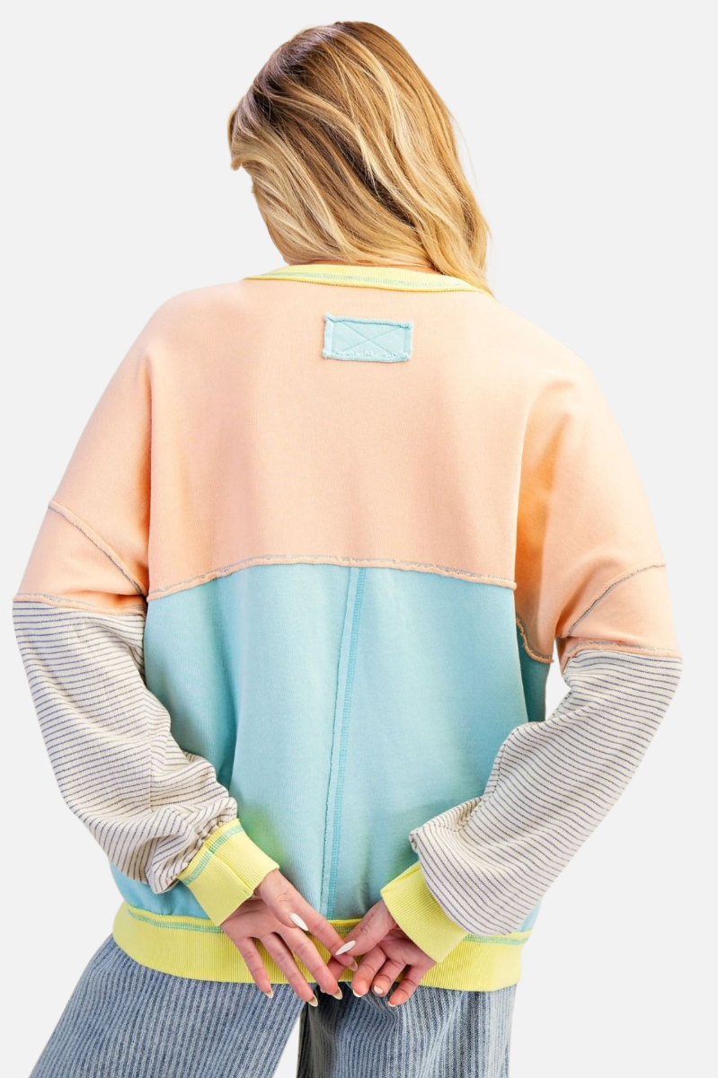 Colorblock V Pullover - Aqua