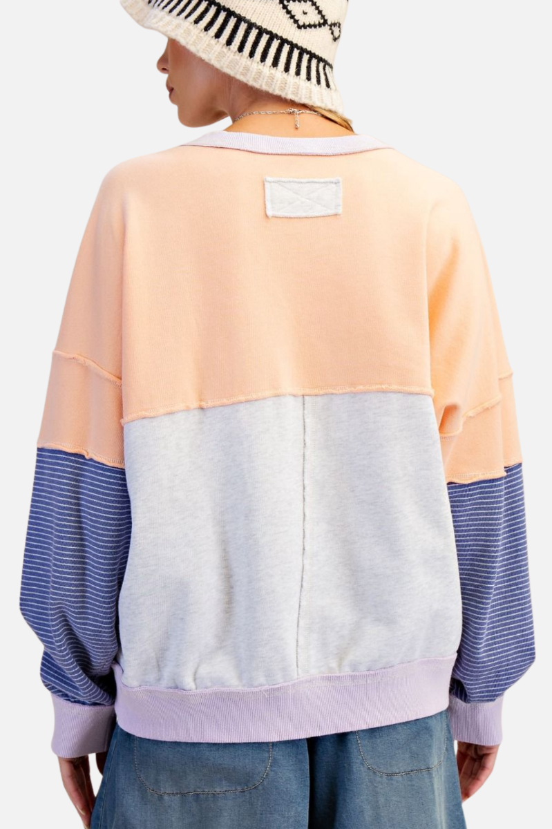 Colorblock V Pullover - Grey Peach