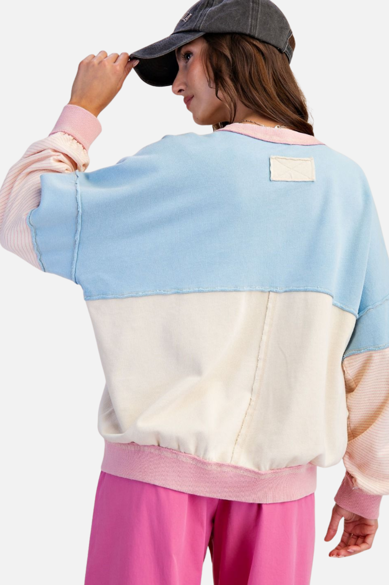 Colorblock V Pullover - Khaki Blue