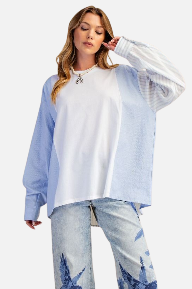 Mix Stripe Boxy Top - Peri Blue