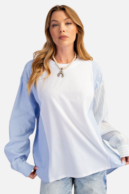 Mix Stripe Boxy Top - Peri Blue