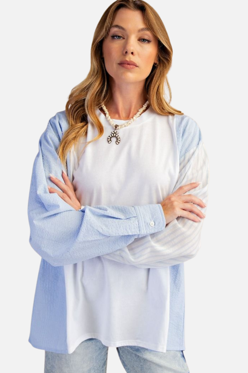 Mix Stripe Boxy Top - Peri Blue