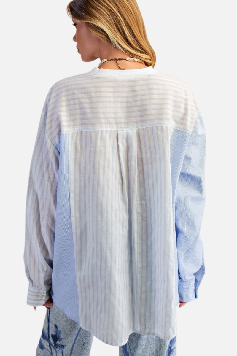 Mix Stripe Boxy Top - Peri Blue