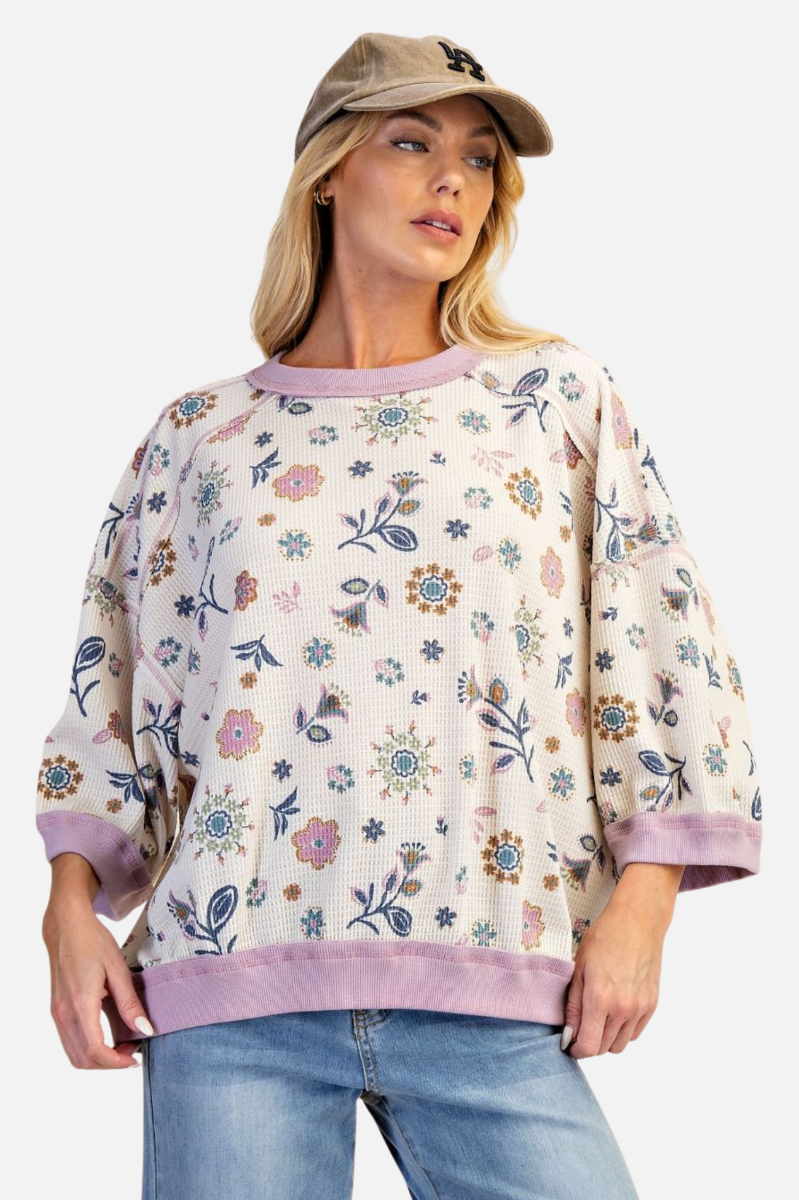 Printed Waffle Knit - Lilac Blue
