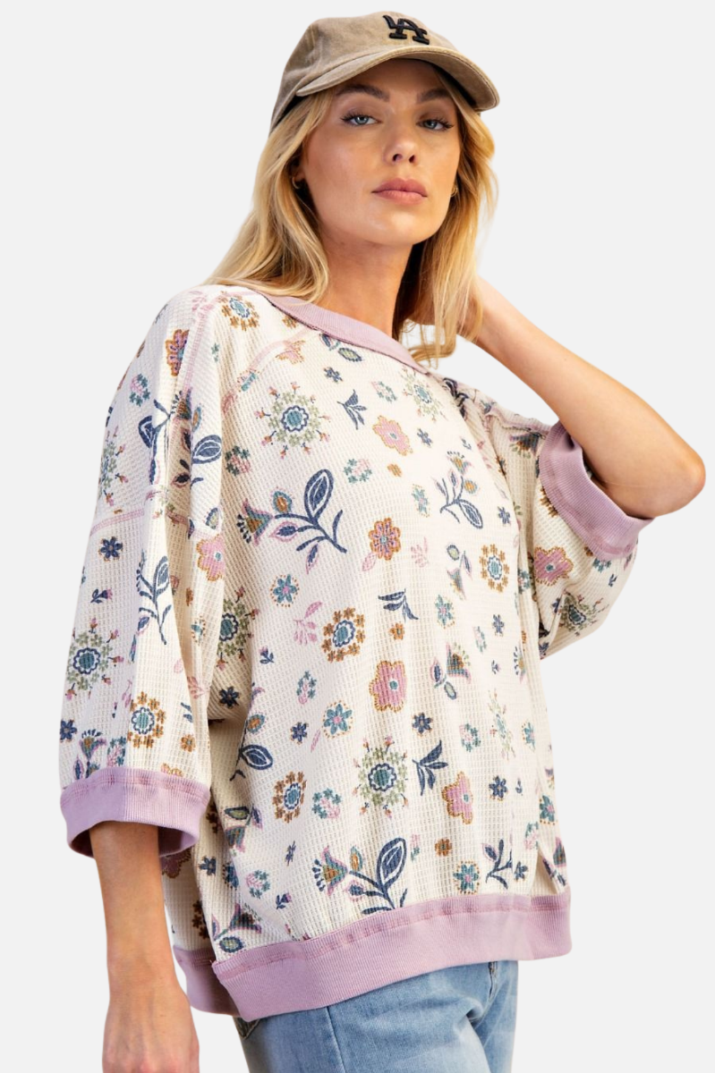 Printed Waffle Knit - Lilac Blue
