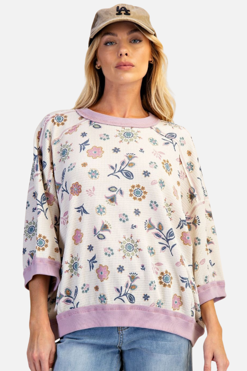 Printed Waffle Knit - Lilac Blue