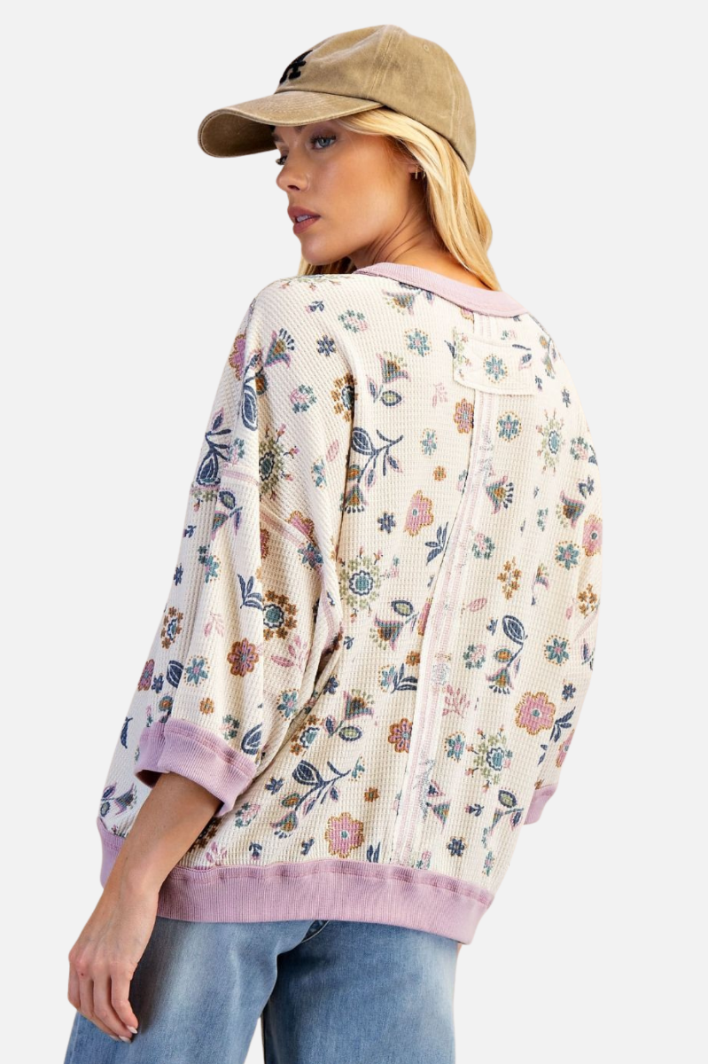 Printed Waffle Knit - Lilac Blue