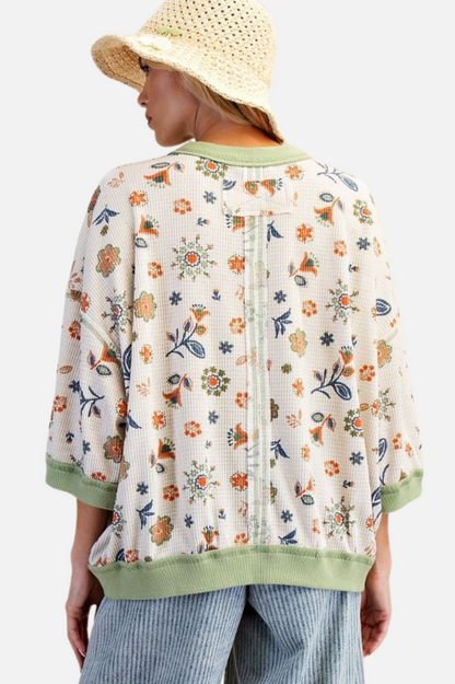 Printed Waffle Knit - Sage & Rust